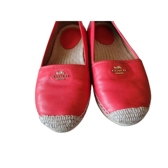 Coach Red Leather Espadrille Flats Casual Size 10B Summer Comfort - Picture 3 of 7